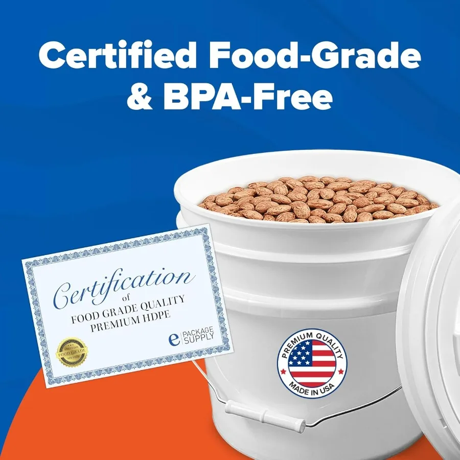 دلو أبيض سعة 3.5 جالون مع برغي جاما أصفر على الغطاء (عبوة من 6 قطع)، تخزين للطعام، بلاستيك HPDE ممتاز، خالي من مادة BPA، متين #3