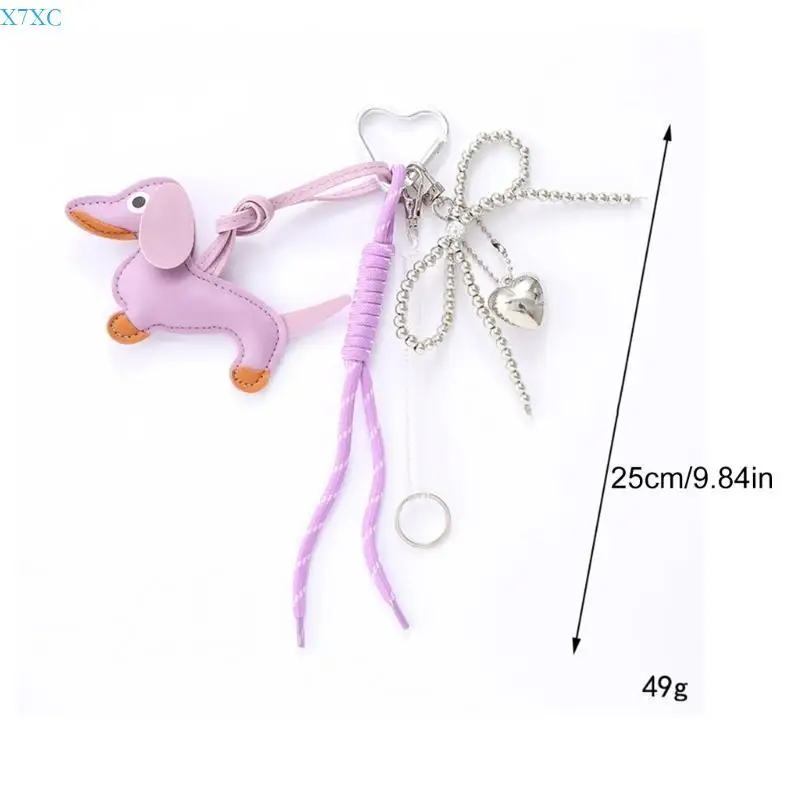 X7XC Sausage Dog Keychain Bows ยนต์เครื่องประดับเครื่องประดับกระเป๋า Charm