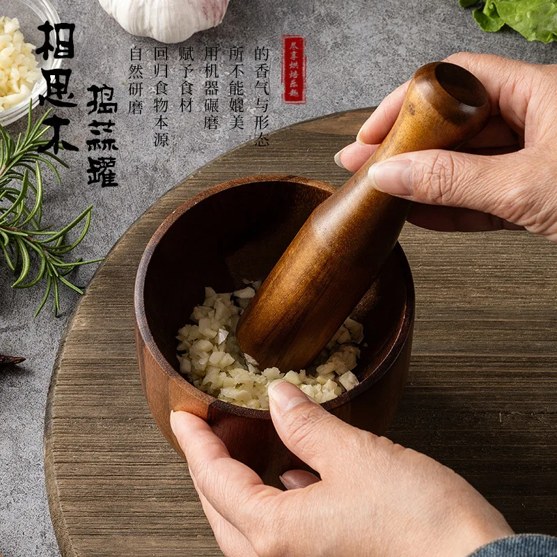 

Acacia Wood Pestle and Mortar Manual Garlic Crusher Household Grinder Pepper Crusher Egg Yolk Paste Baby Food Bowl