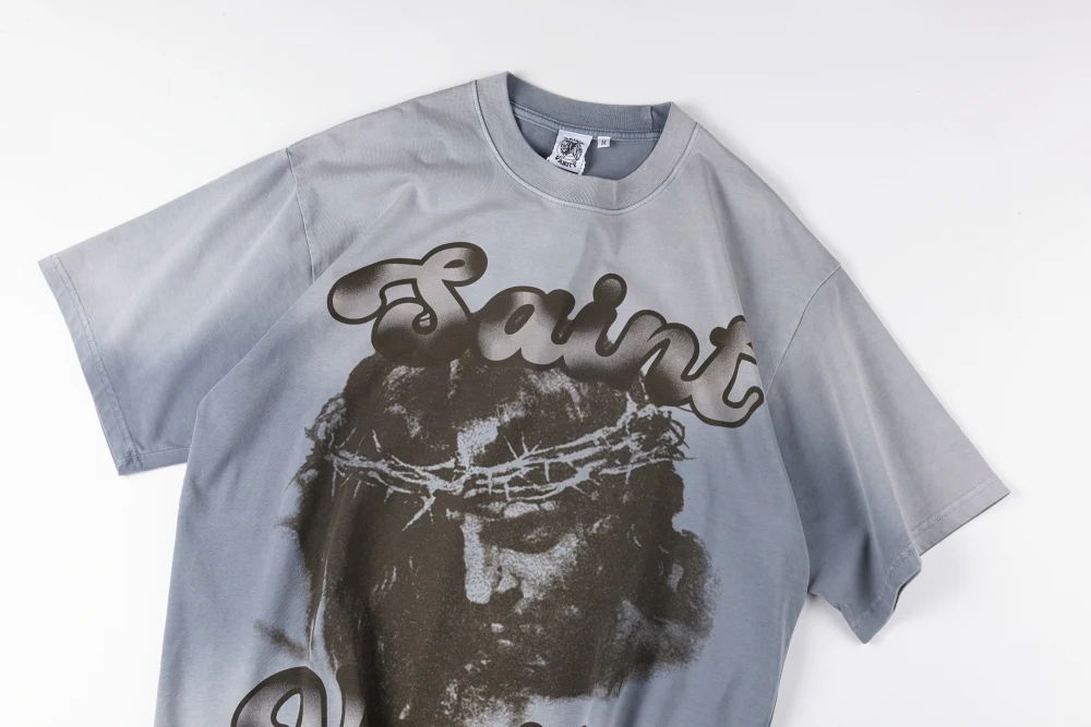 سانت فانيتي تي شيرت الرجال الصيف ملابس الشارع الماركات الرجعية تفعل القديمة عادية القطن إلكتروني الطباعة تنفس قصيرة الأكمام تي شيرت #2