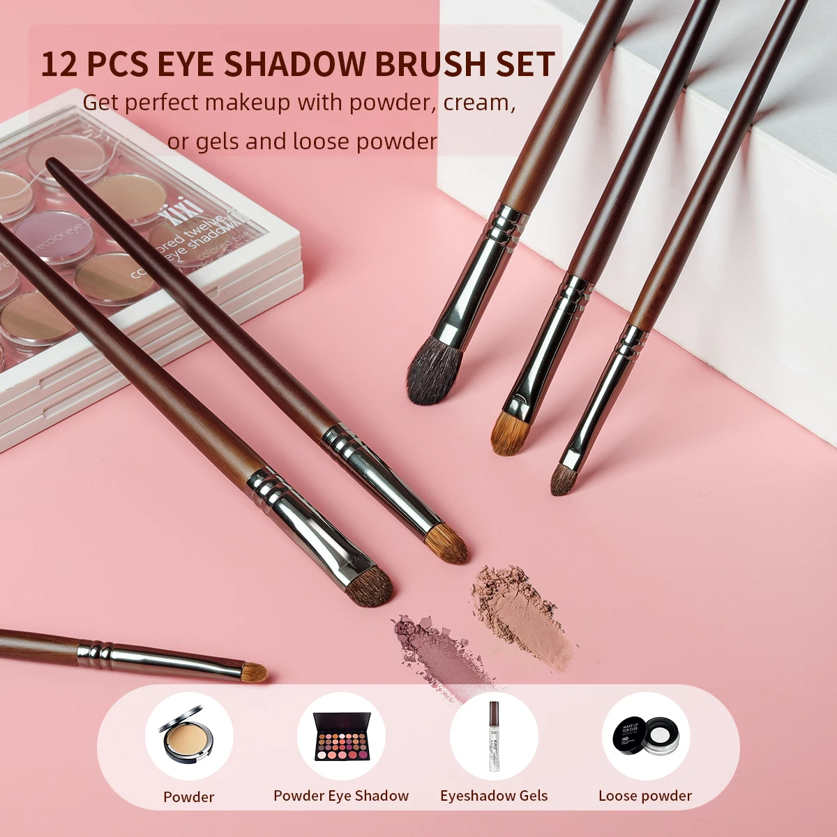 BETHY BEAUTY 12 PCS Eye Makeup Brush Set Goat Hair Shadow Shader Tapered Blending Brush Set Make Up Tools Natural Cosmetic Tools