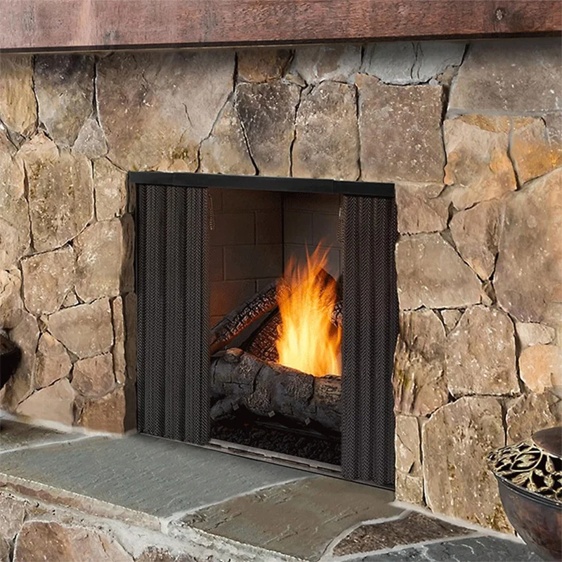 قضيب مدفأة قابل للتعديل ومجموعة الستارة ، التثبيت لتسوية شبكة الموقد ، معدن أسود لشاشة الإشعال