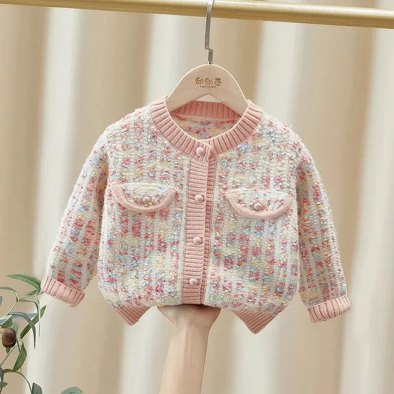 2 4 6Y Girls Sweater Cardigan Spring and Autumn Baby Sweater New Korean Casual Coat Children\'s Sweater Coat