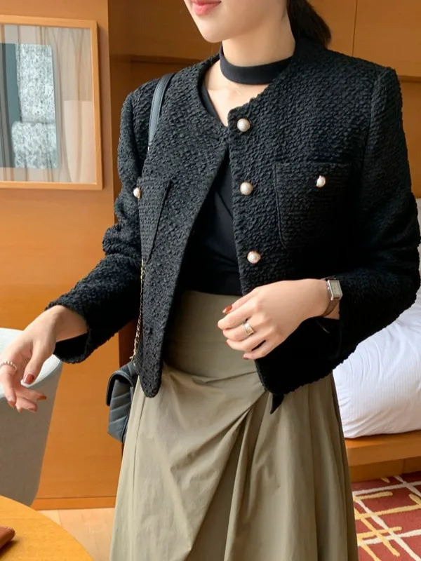 

Ele ort Coat Korean Sle Heavy Woolen Fabric Women's Faion Autumn Wear Gentle Soft Texture Luxury Sensation