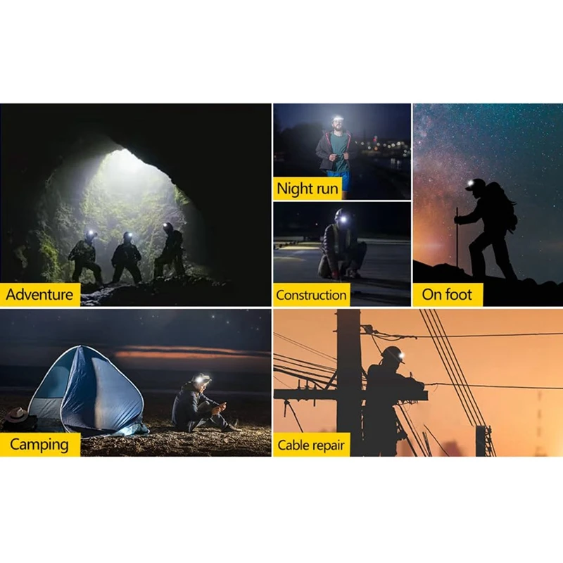 Recarregável LED Head Light Lamp, Lanterna para caminhadas, Reparando a pesca, 10 modos