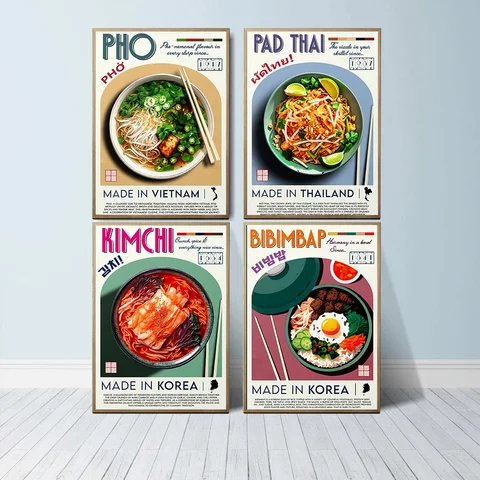 Nordisk matkonst Canvastavla Pad Thai Kimchi Pho Tom Yum Kök Matrum Väggdekor Posters Tryck 10 best sales pho - №1