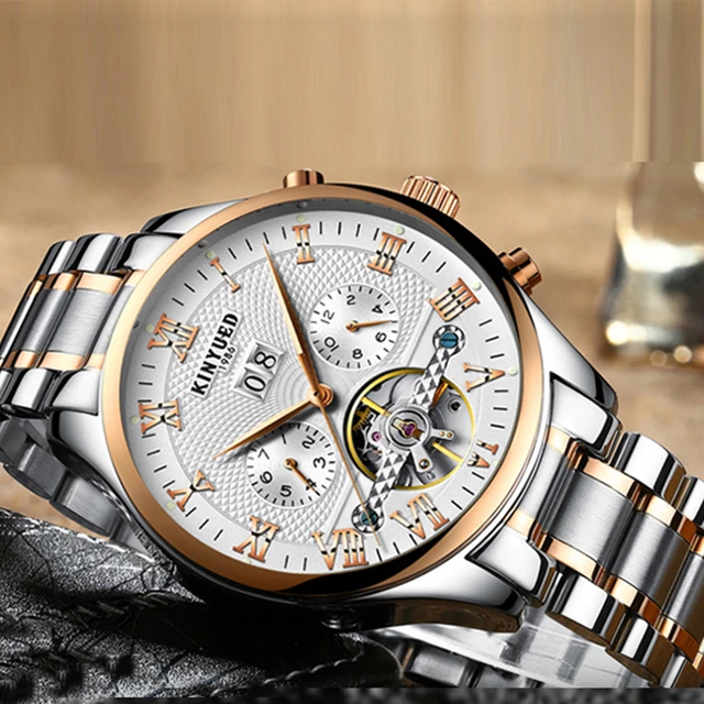 KINYUED Men s Watch Skeleton Automatic Mechanical Male Wrist Watch Calendar Week Display Waterproof Classic reloj hombre Clock AliExpress