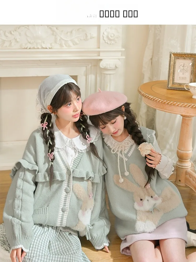 

Милый вязаный жилет с кроликом, женский свободный свитер с V-образным вырезом, повседневная одежда, осенняя новинка, модный топ