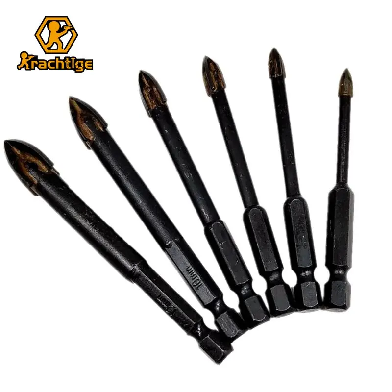 Krachtige Glass Drill Bit Set  Glass Cross Spear Head Drill Bits & Alloy Carbide Point with 4 Cutting Edges Tile