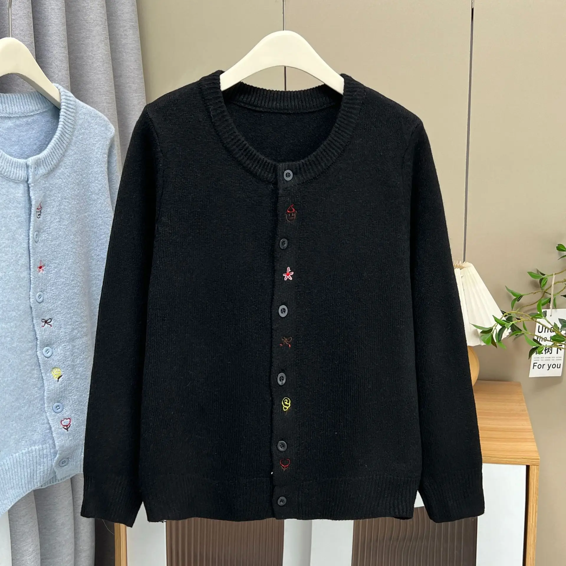XXXL Fashion Plus Size Women's Sweater Cardigan New Autumn 2025 Simple Placket Embroidered Knitted Jumpers 3507 view 4