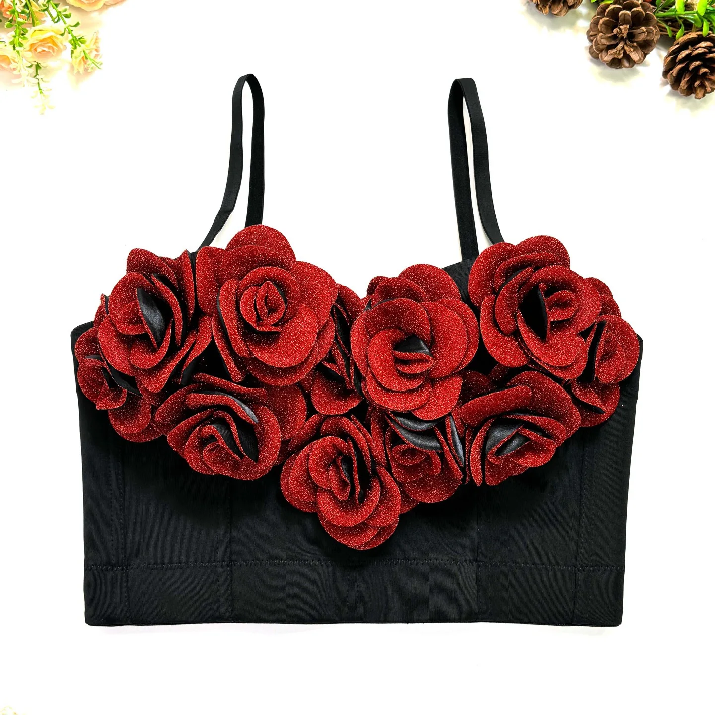 

customized women's adult wine red three-dimensional rose Valentine's Day commemorative high-end bra sexy suspender body shaping