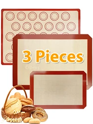 3PCS Silicone Baking Mats for Oven, Reusable Non Stick & Heat Resistant Bakeware Sheets, for Cookie, Macaron, Bread, Biscuits