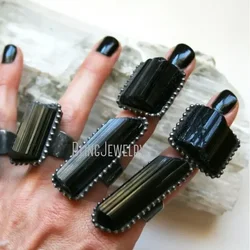 10pcs Witchdraft Black Tourmaline Crystal Stone Large Gothic Designed Ring Goth Witch Wicca Boho Steampunk Emo Arcane Jewelry