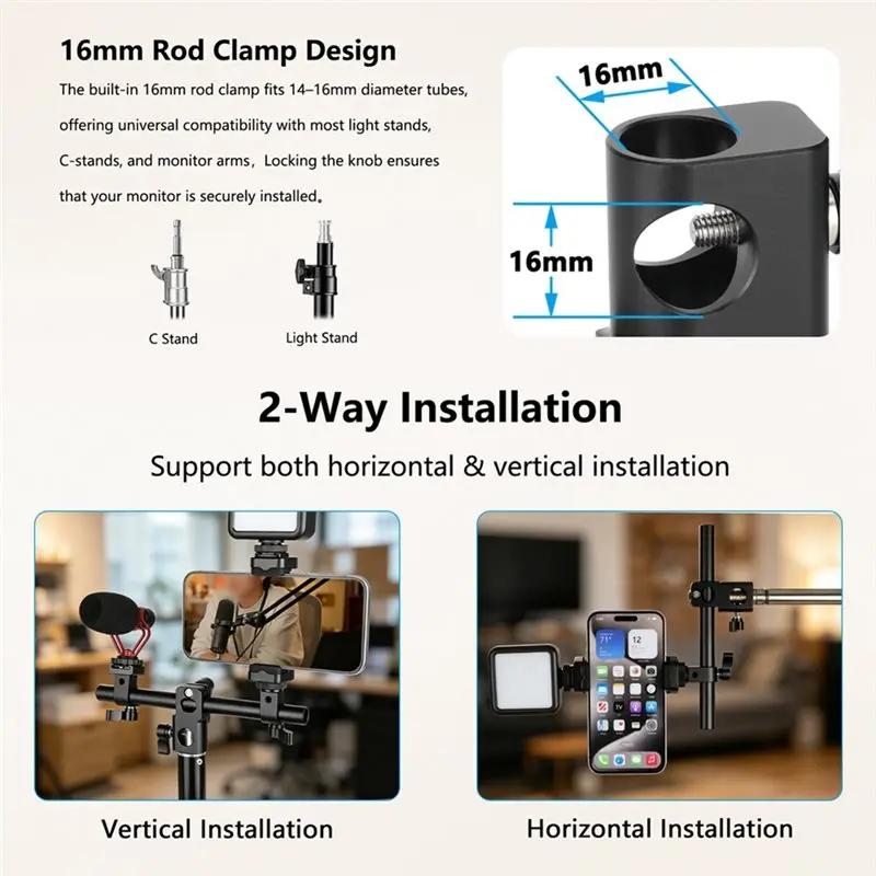 FEDI-For Camera/Monitor Led Light Support For 15Mm Rod Clamp To 5/8