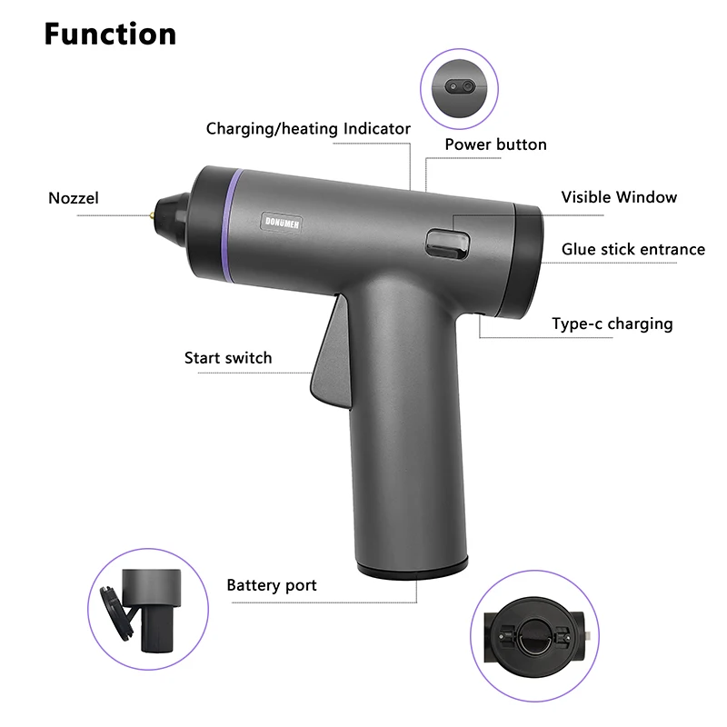 DONUMEH Electric Hot Melt Glue Gun 3.6V Lithium Battery Cordless Glue with Glue Stick 150mm Home DIY Household Tools Repair Tool