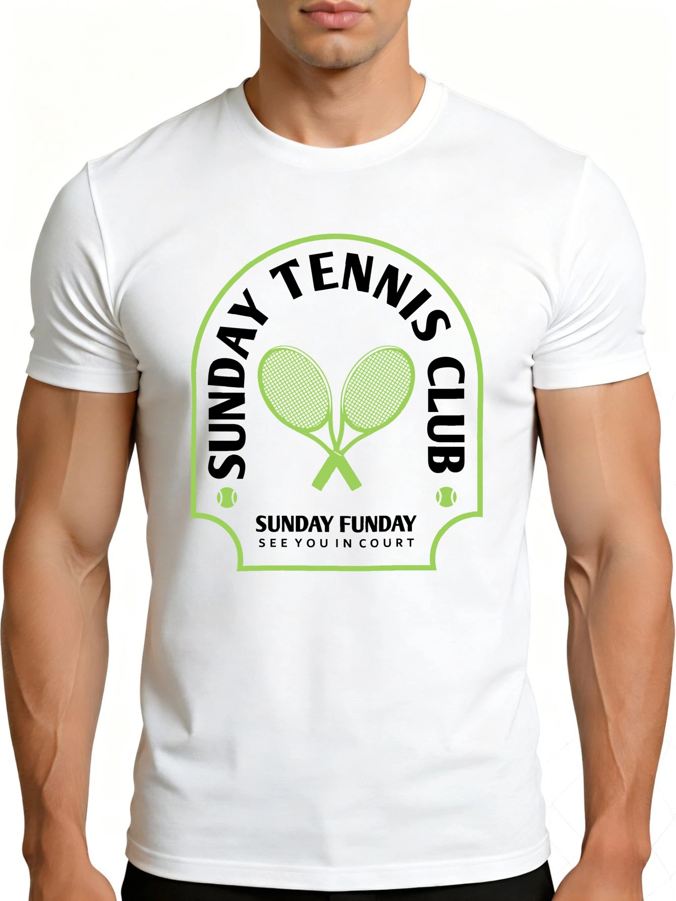 Men's Plain Graphic T-Shirt - Breathable, Soft, Lightweight - Sunday Tennis Club Logo Design - Retro Fun Graphic Casual Short Sleeve Summer Top, Gift for Him