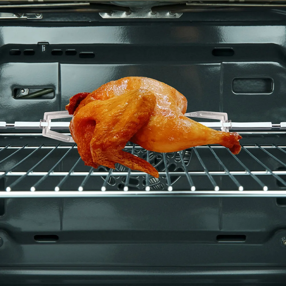 

2pcs Stainless Steel Chicken Roast Forks Bbq Forks Oven Air Fryer Home Kitchen Grilling Roast Meat Spit Rods Cooking