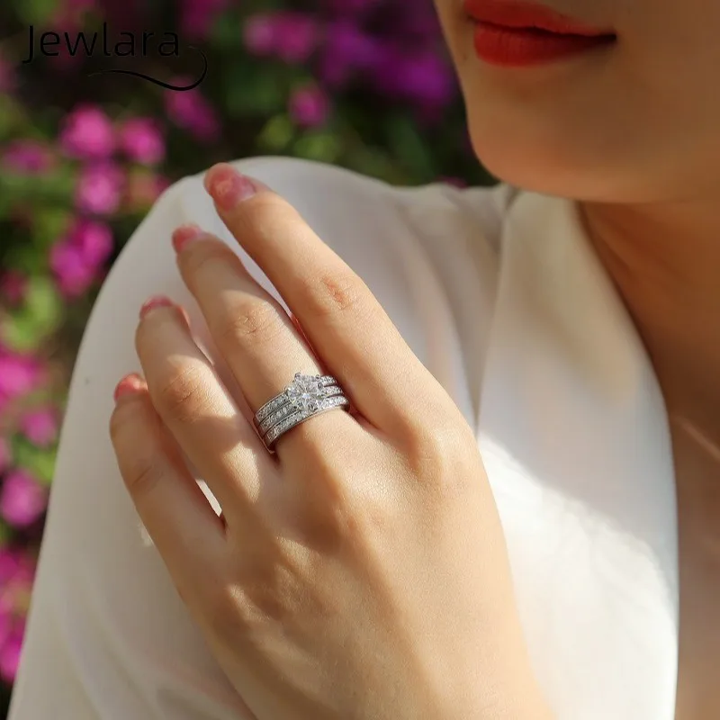 JEWLARA Stacked Ring Children Will Not Fade Light Luxury and High-end Sense Versatile S925 Silver Moissanite Rings Jewelry Gifts