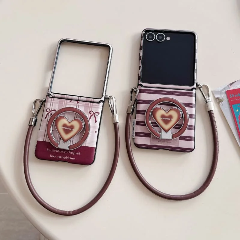 

Корейский милый магнитный чехол для телефона с бантиком для Samsung Galaxy Z Flip 7 6 5 Z Flip6 Flip7, чехол с подставкой Magsafe, веревочными шарнирами