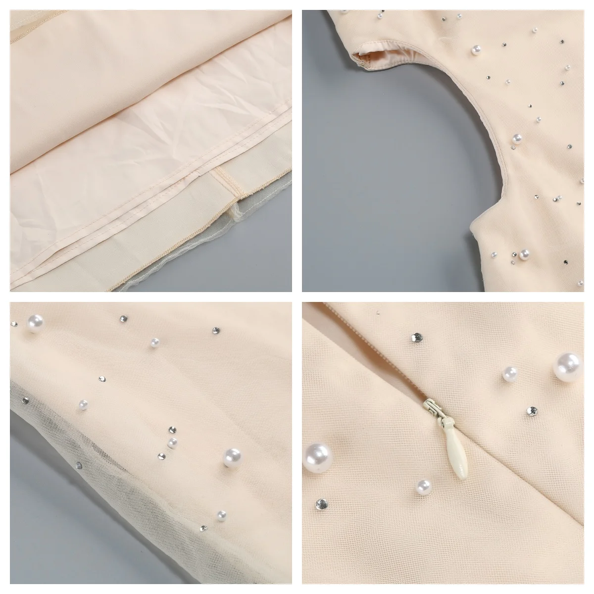 PB Elegant Beige Beaded Cut-Out Pearl Long Dresses Sexy Sleeveless High Waist Slim Party Evening Gown Vestidos