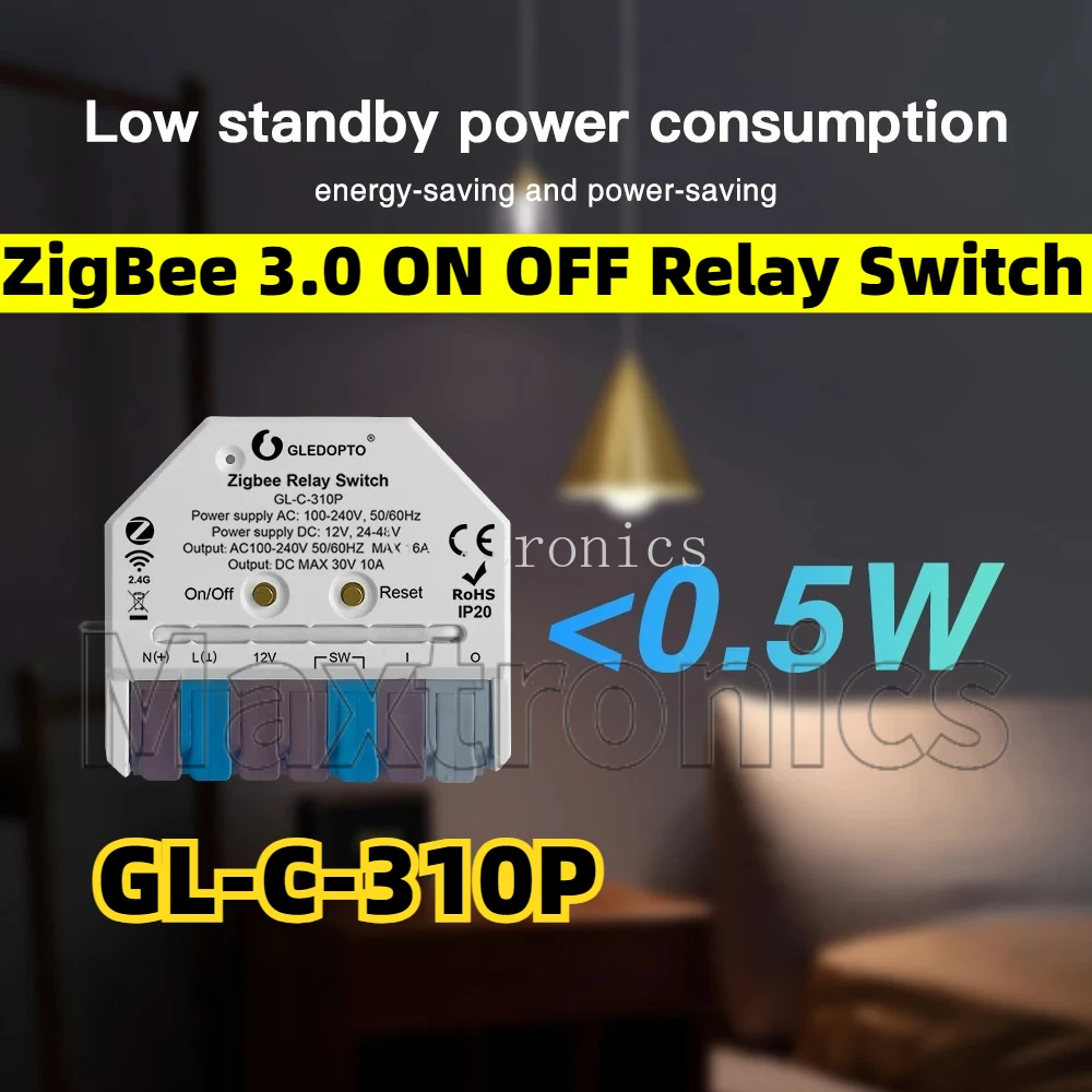 NEW ZigBee 3.0 ON OFF Relay Switch GL-C-310P GLEDOPTO AC DC Power Electric APP Voice Control Push Switch Alexa Tuya SmartThings