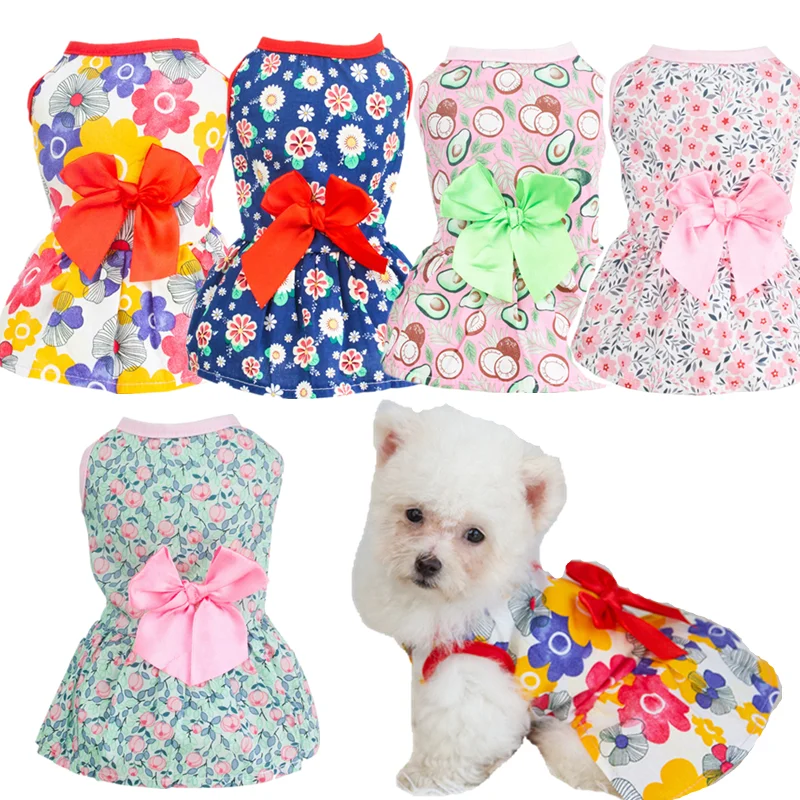 Vestido de Verano para Cachorros con Diseño de Lazo, Ropa sin Mangas para Mascotas, Vestido de Princesa para Perros y Gatos, Ropa Floral para Perros, Ropa para Mascotas