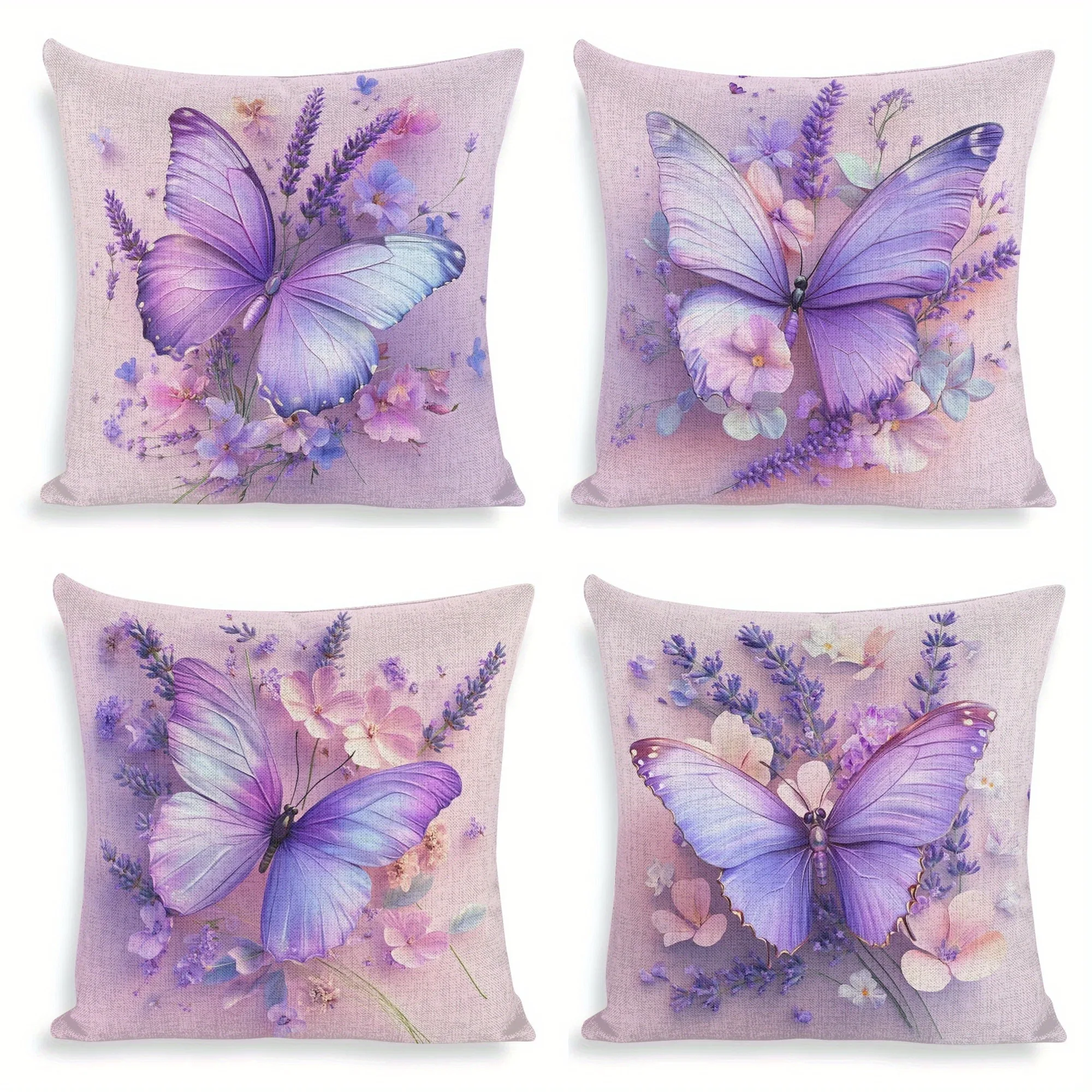 Lavender butterfly decorative pillowcase, ultra-soft polyester material living room sofa backrest car pillowcase home decoration