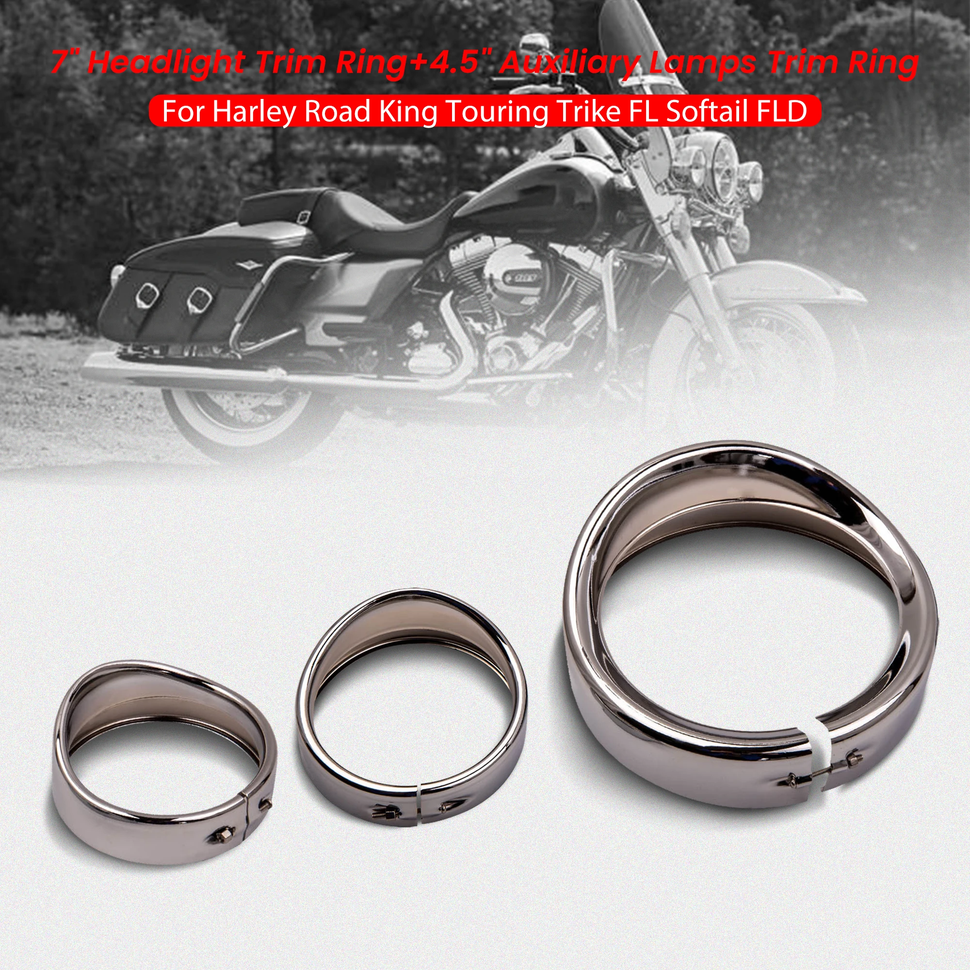 

7'' Headlight Trim Ring&4 1/2'' Fog Light Trim Ring Fit For Harley Touring New