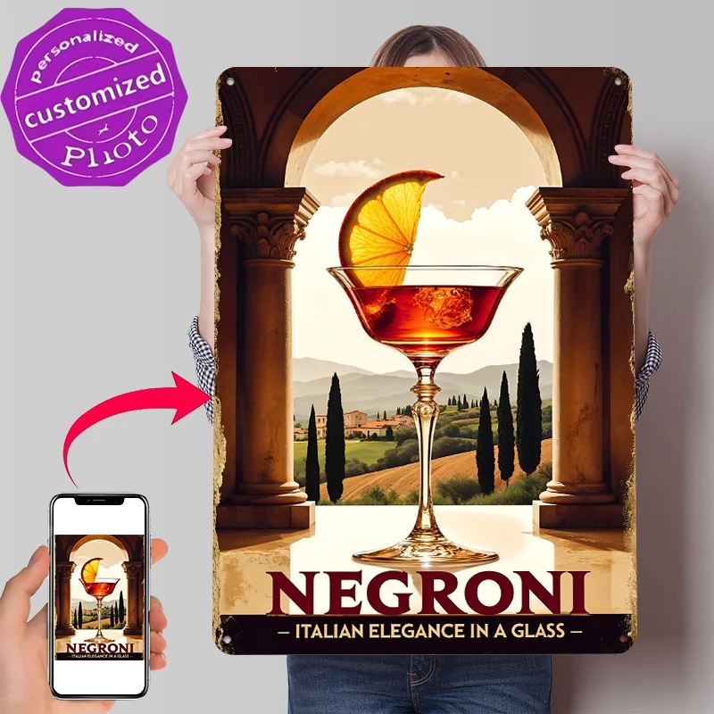 Vintage Italian Negroni Cocktail Metal Poster Customized Wall Art Retro Vintage Metal Signs for Man Cave Room Ornaments Decor