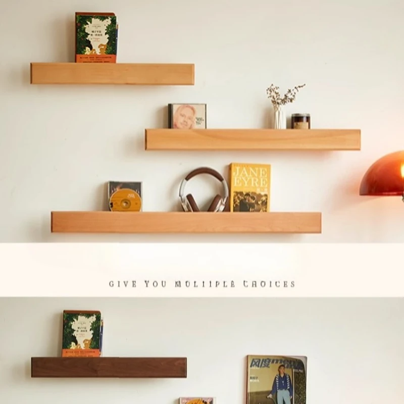 

Wall-Mounted Storage Shelf, Wooden Book & Magazine Holder, Walnut Single Shelf, Vintage Wall Display Rack for Living Room