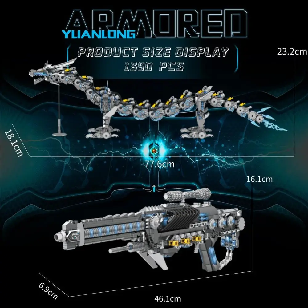 Juego de bloques de construcción mecánicos Black Dragon (1390 piezas) - Regalo ideal para niños y adultos