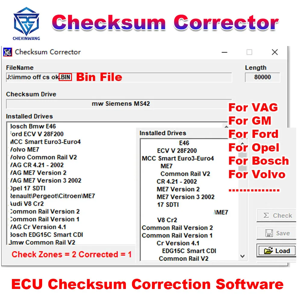 

Программное обеспечение для коррекции клетки ECU Checksum Corrector для контейнера ECU. Напильник для VAG для GM для Bosch для Ford для Opel для Volvo