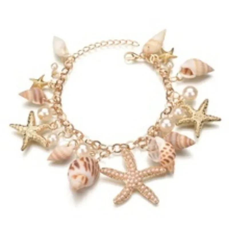Cute Sweet Starfish Shell Conch Bracelet for Women New Personality Fashion Pearl Summer Beach Jewelry Holiday Party Accessories
