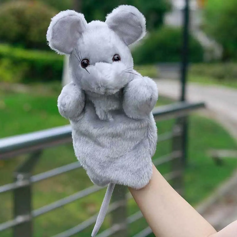 Marioneta de mano de ratón, muñeco de peluche de Animal, juguetes de peluche, guante de marionetas de dedo de dibujos animados para el hogar, accesorios de Historia de jardín de infantes