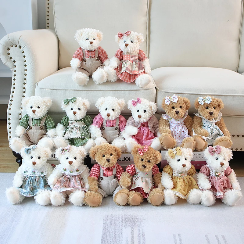 

Kawaii Wearing Clothes Bear Couple Little Bear Plush Toys Pink Green Soft Stuffed Doll For Girls Holiday Plush Doll Gifts