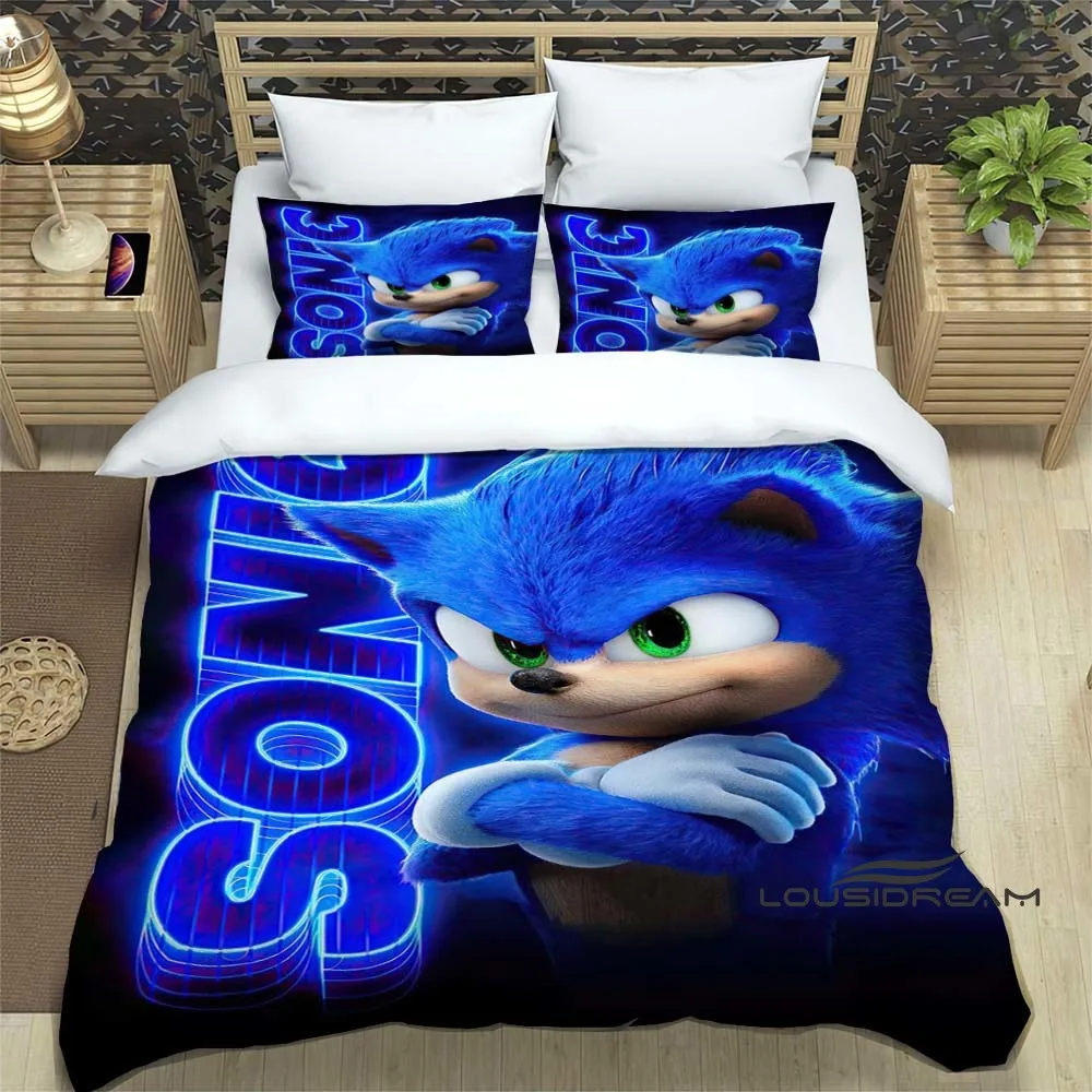 3D Customizable Sonic Hedgehog Bedding Set, Elegant Bedding Set, Down Duvet Cover, Bed Cover, Holiday Gift