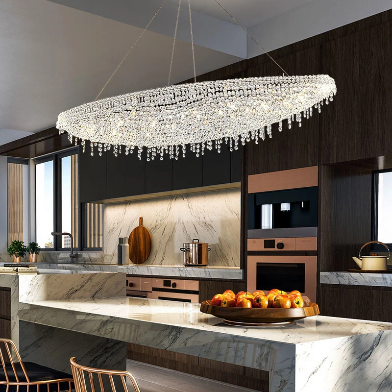 Postmodern Designer Oval Crystal Ceiling Chandeliers Chrome Home Decor Pendant Lighting Fixture Hanging Lamps for Ceiling LED image 6