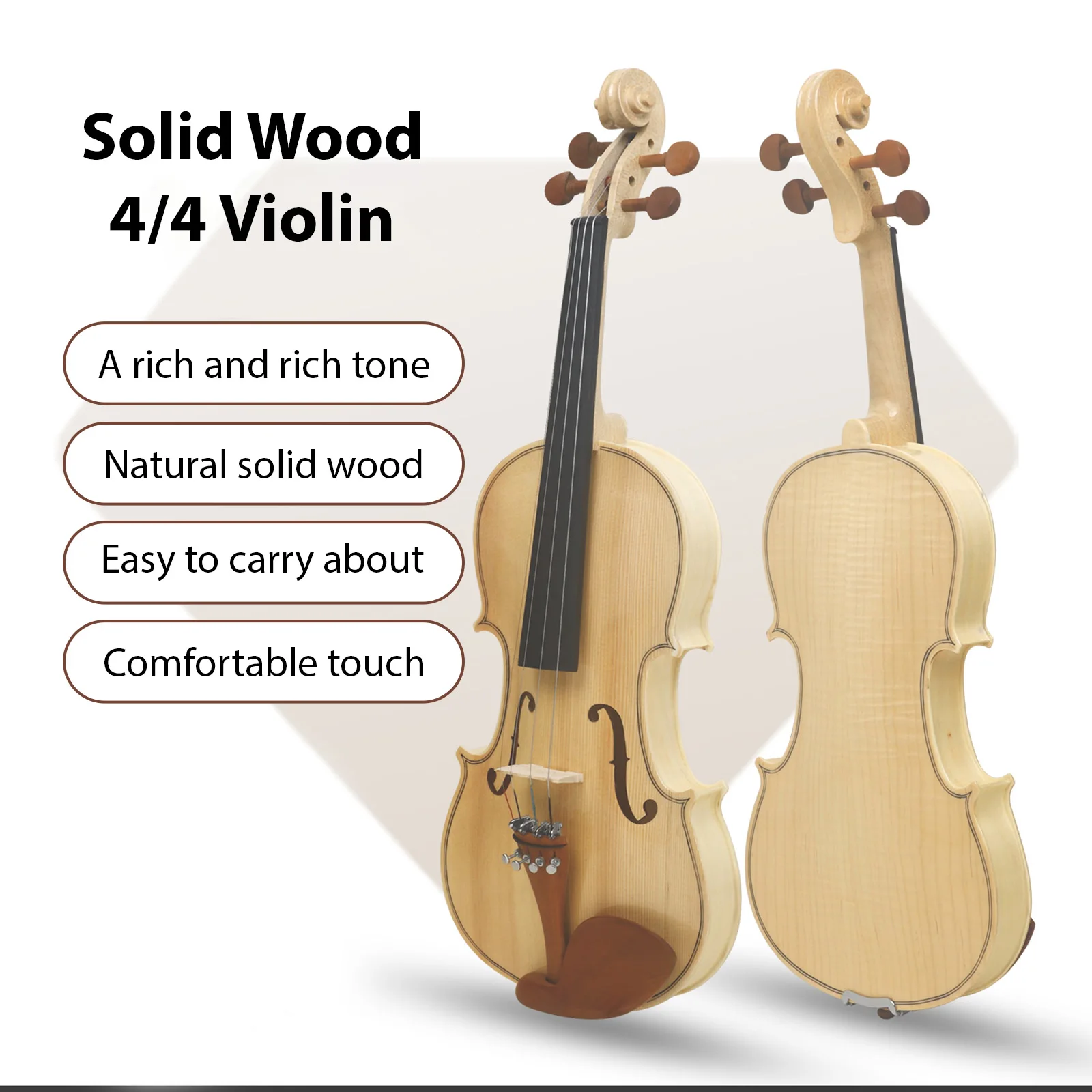 4/4 Violin Spruce Top Maple Craft Tiger Stripe Ebony Parts Handcrafted 4/4 Violin with Spruce Top for Beginners Professionals