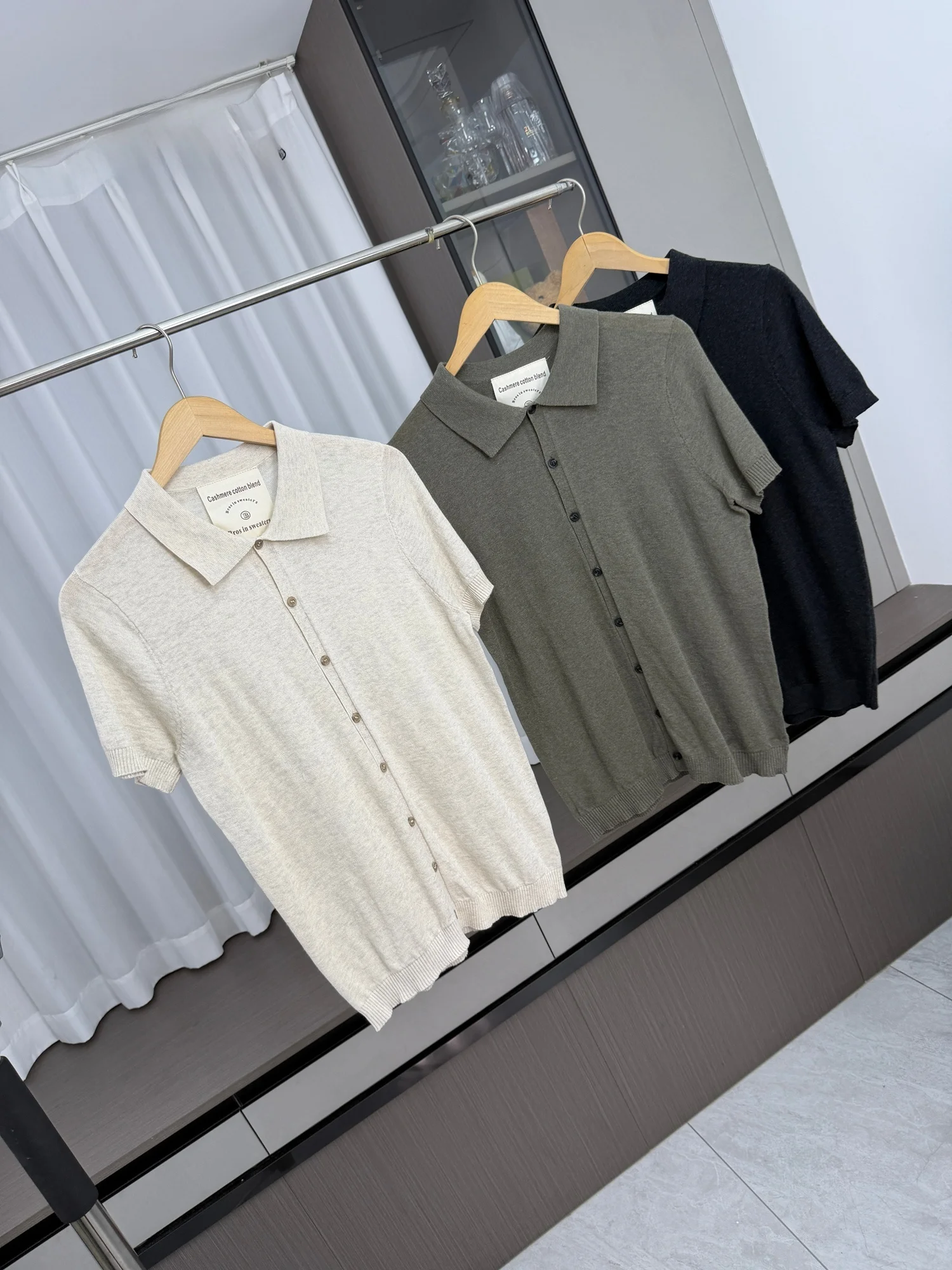 

Elegant Casual Ultrafine Long Velvet Cotton 16 Needle Mountain Wool Men's Spring Summer Short Sleeve Knitted Open Cardigan