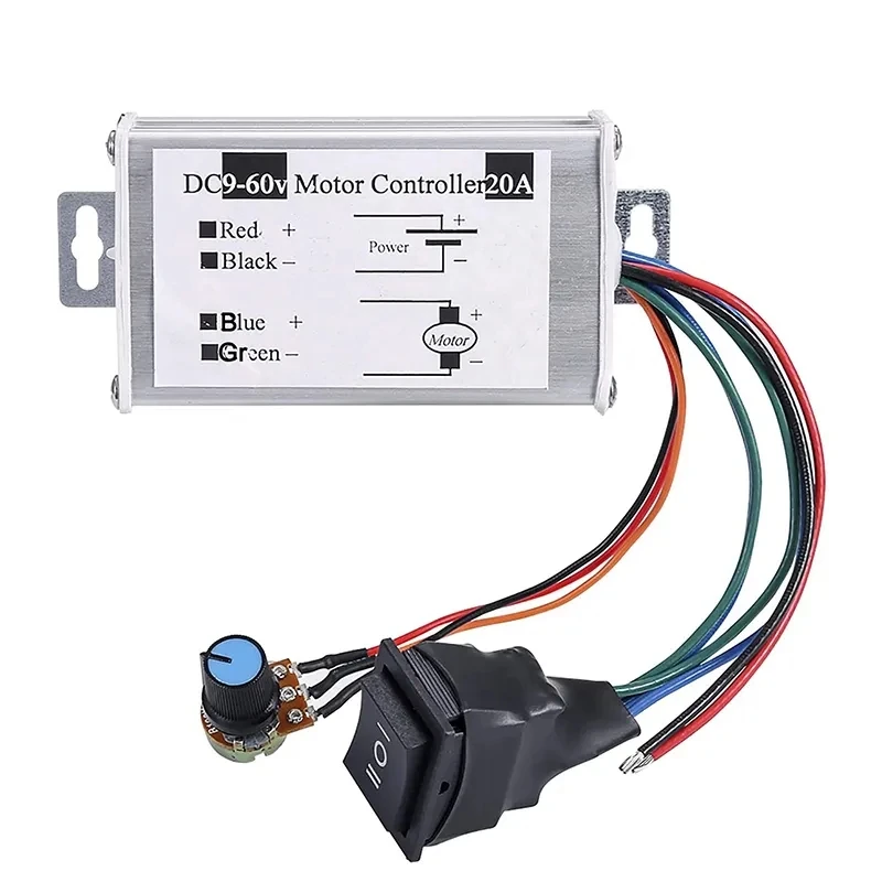 DC Motor Speed Controller 9-60V Forward/Reverse High Power PWM Control Switch Motor Speed Regulator DC 12V 24V 36V 48V 60V 20A