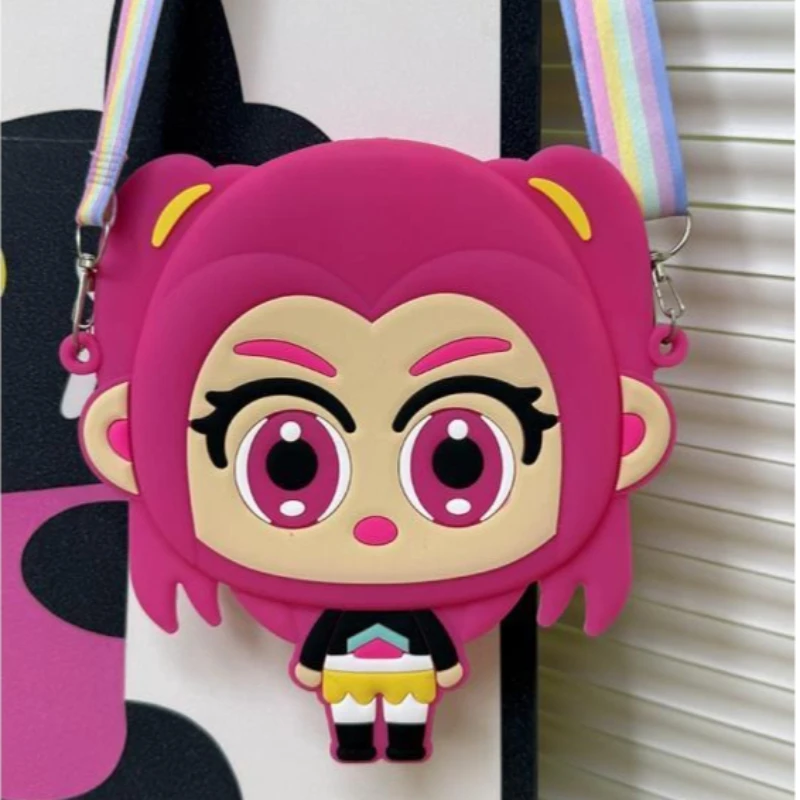 Pink Blue Purple Cute Chibi Anime Girl Kids Face Handbag Silicone Crossbody Bag Mini Cartoon Shoulder Phone Purse for Girls