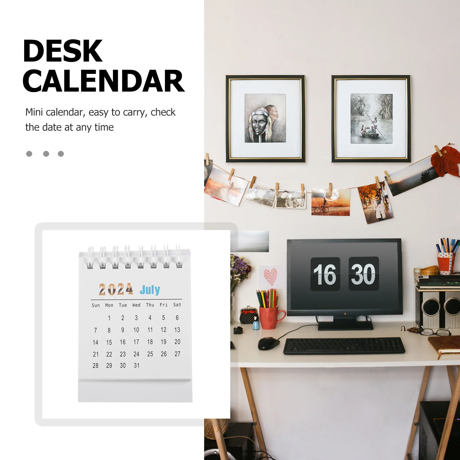 

Free Standing 2024 Desk Calendar Desktop Paper Compact Simple Style for Office Home Table Planner Decor