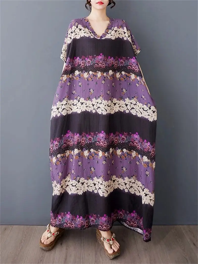 2025, künstlerisches Retro-Böhmisches langes Maxikleid im neuen Stil für Damen |   Sommerurlaub Farben Fließendes Strandkleid G233