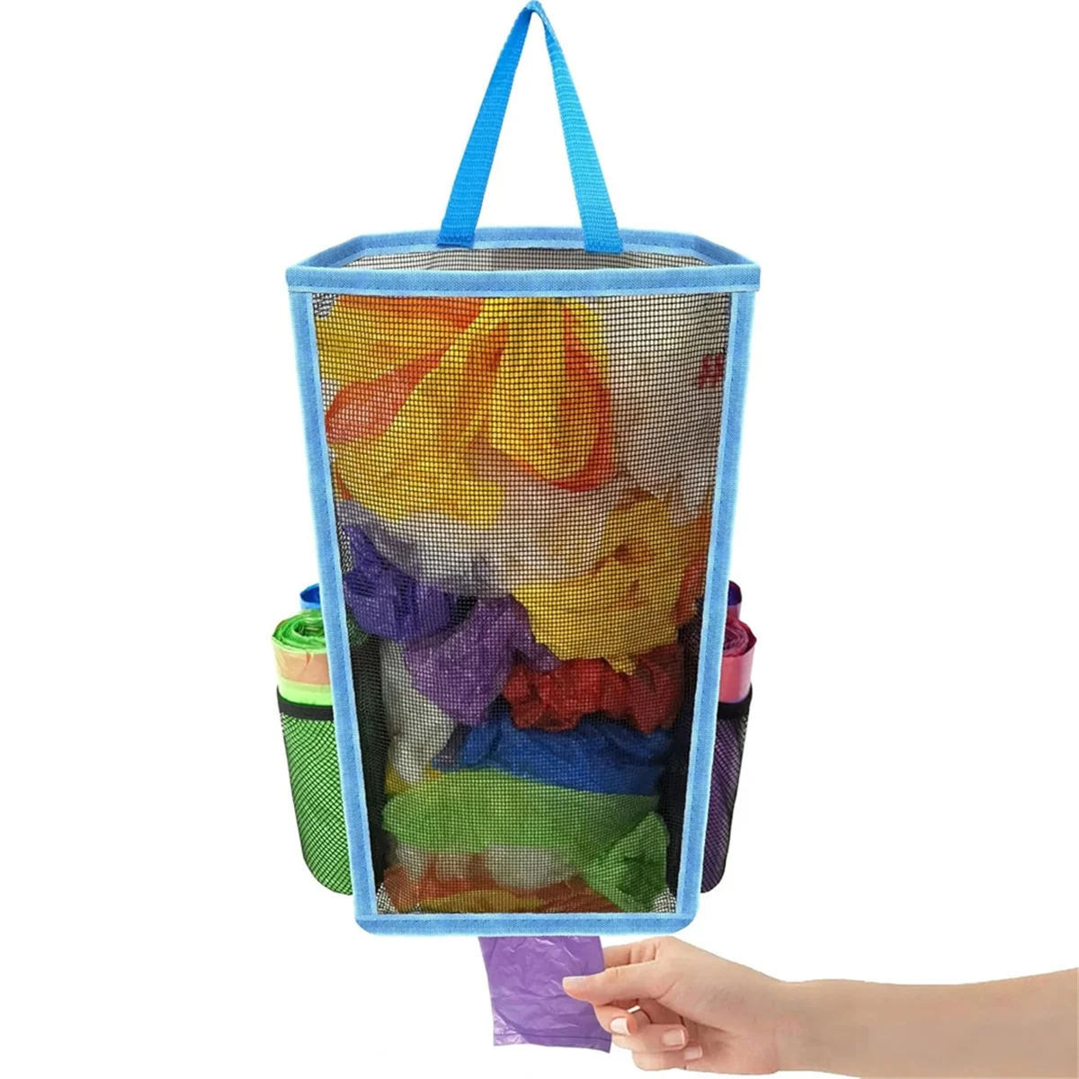 

Hanging Breathable Plastic Grid Garbage Bag Socks Sundries Storage Organizers Kitchen Bathroom Storage Bag Blue