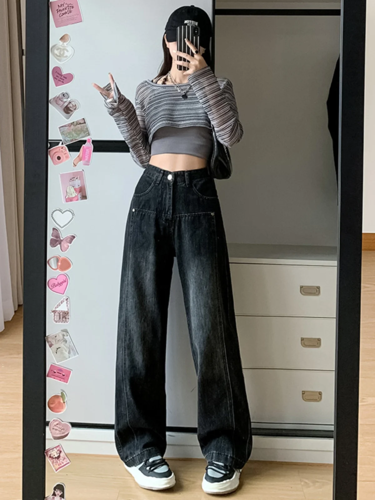 

Blue Jeans for Women High Quality High Waist Street Wide Leg Pants Hip Hop Vintage Straight 2024 Summer Trousers Denim G41