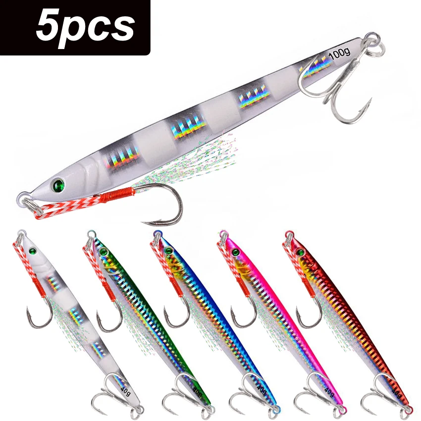 

5pcs Metal Cast Jig Spoon 40g 60g 80g 100g Shore Casting Jigging Fish Sea Bass Fishing Lure Artificial Bait Tackle