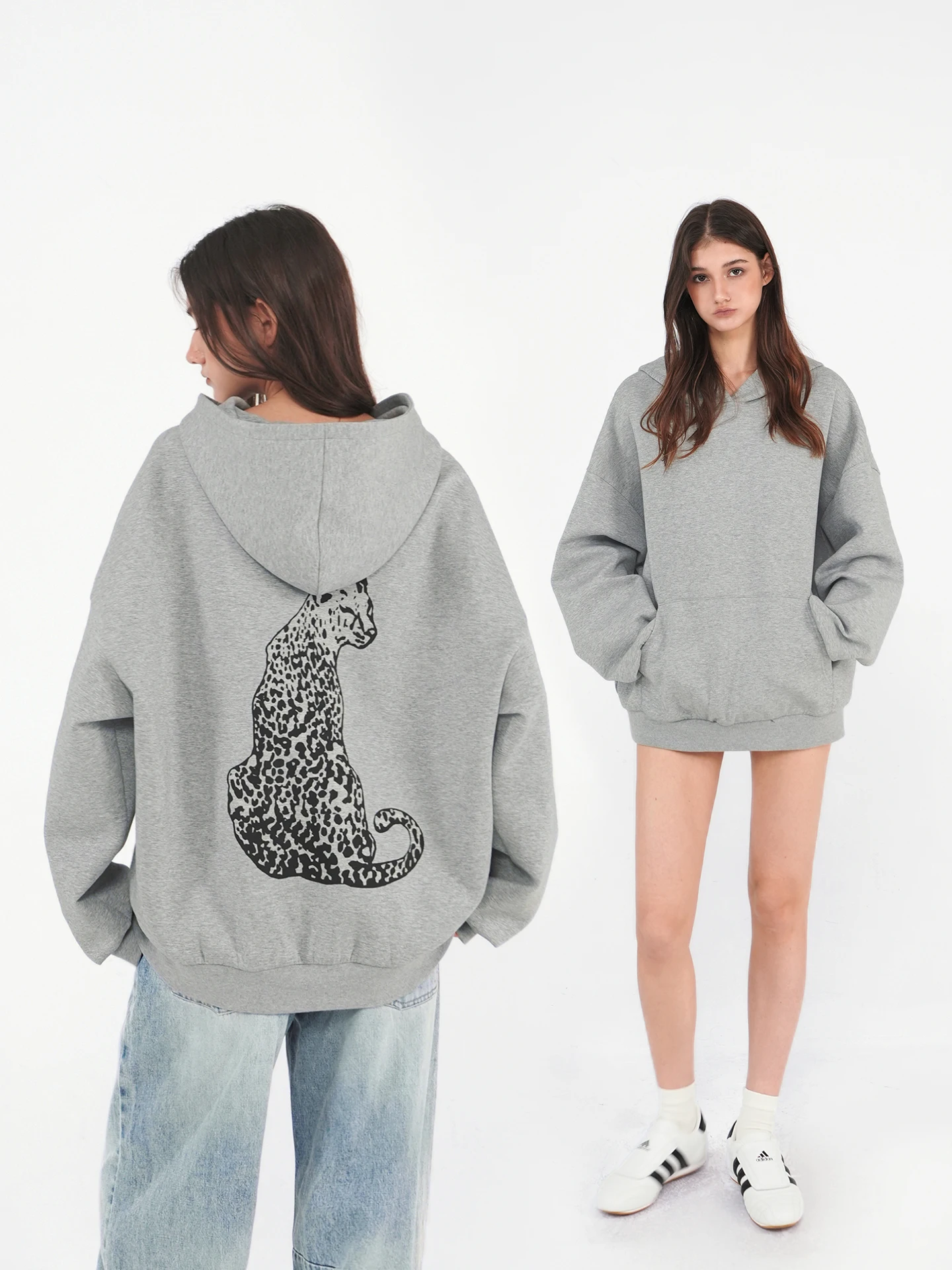 Loose Fit Hooded Sweatshirt with Back Print Jim Kennet Women's Street Style Long Sleeve Crew Neck Pullover Hoodie