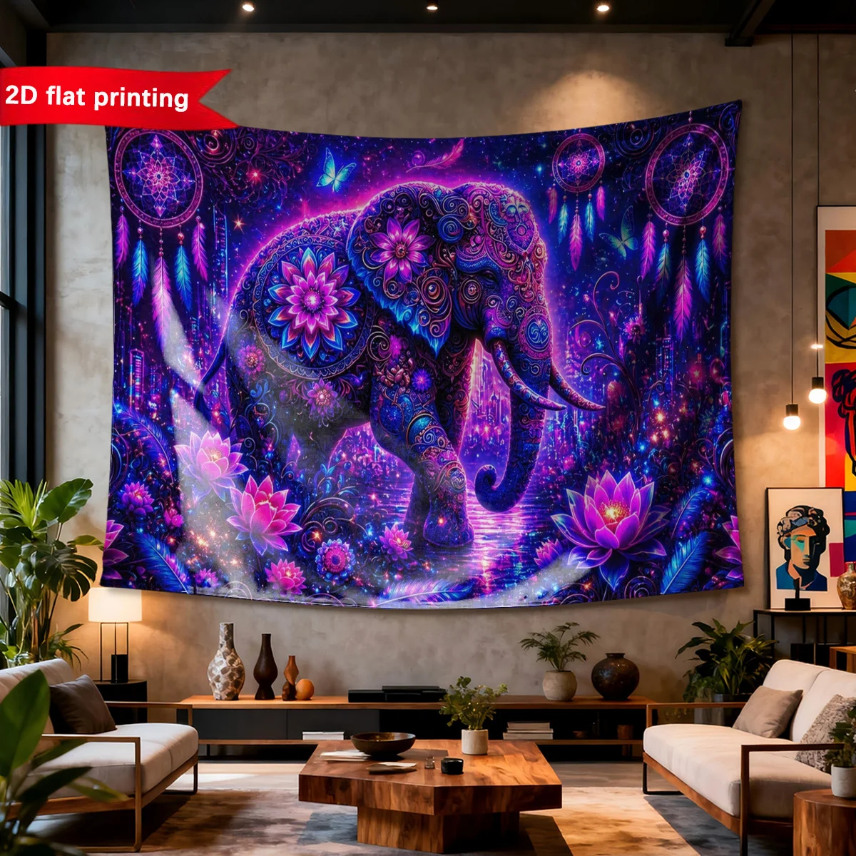 Psychedelic Elephant Tapestry Wall Hanging Boho Bohemian Galaxy Art Print Tapestry for Living Room Decor Home Decoration Large S