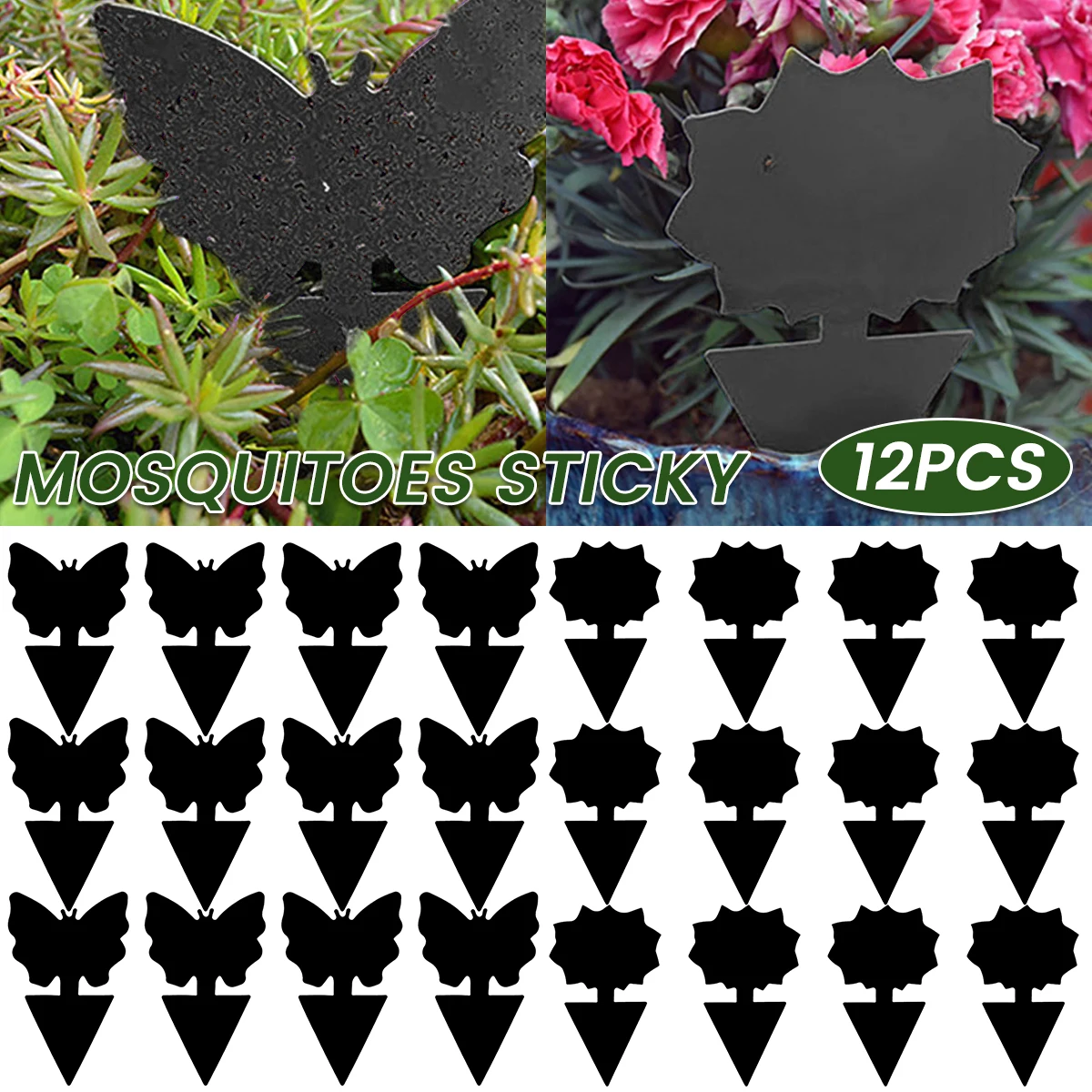 Trampas pegajosas fuertes para plagas de moscas, atrapamoscas para plantas al aire libre, tablero adhesivo de doble cara, Control de plagas para jardín, 12 Uds.