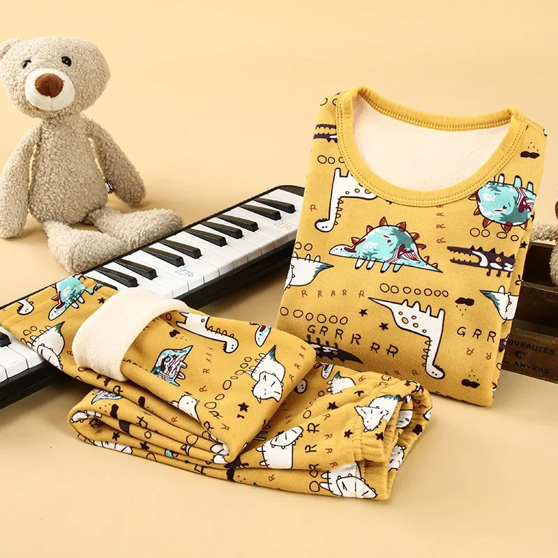 

Kids Autumn Winter Thicken Warm Pajamas Baby Cute Cartoon Long Sleeve O-neck Pyjamas Boys Girls Casual Sleepwear Clothing Sets
